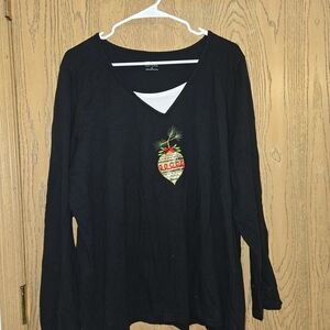 Holiday Editions Black Long Sleeve Top with Ornament Accent